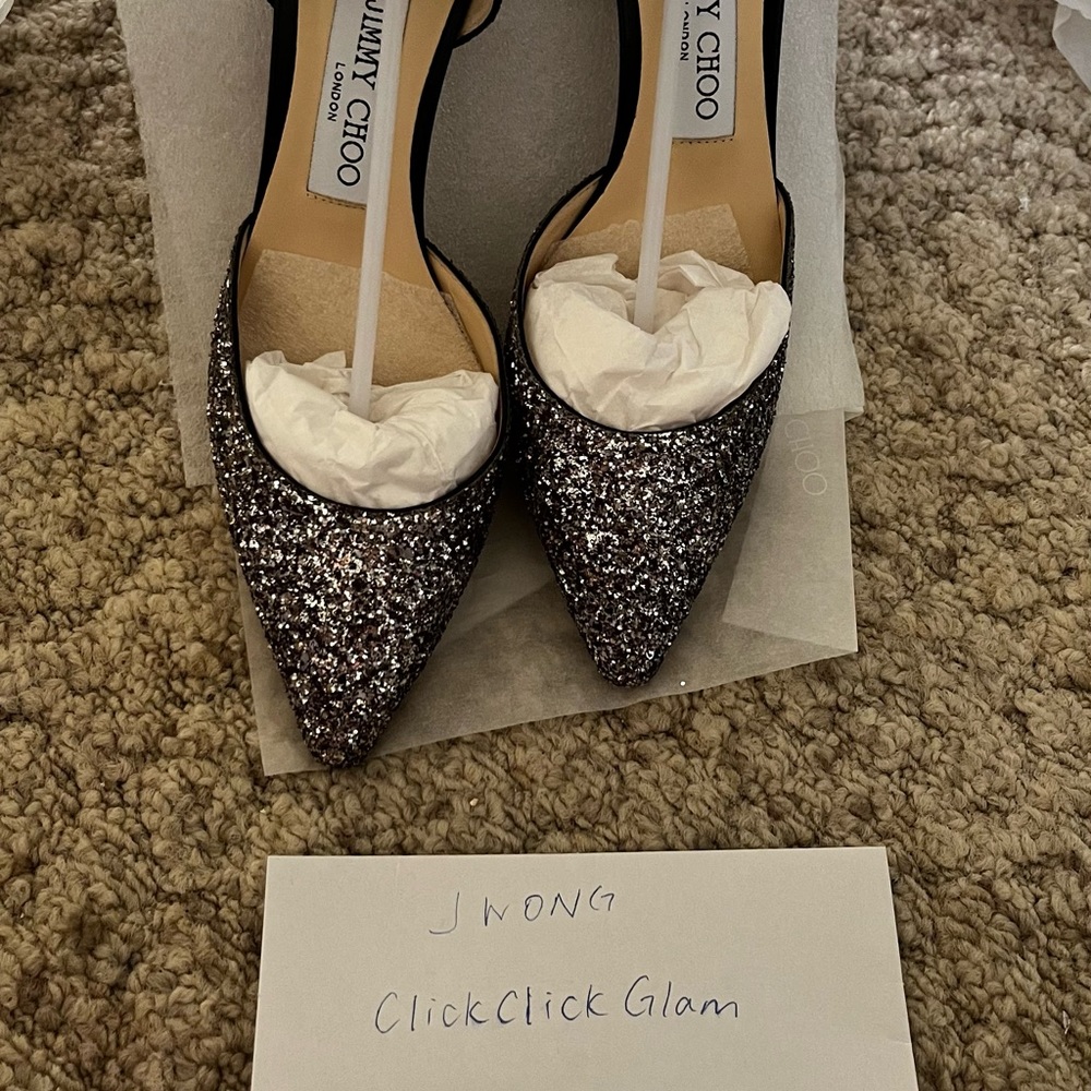 Jimmy Choo Esther 85 degrade glitter dorsay pumps light mocha black